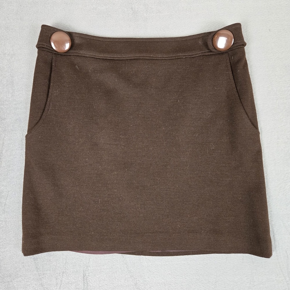 Alberto Makali Pencil Skirt 10 Brown Buttons Knee Length Wool Blend USA